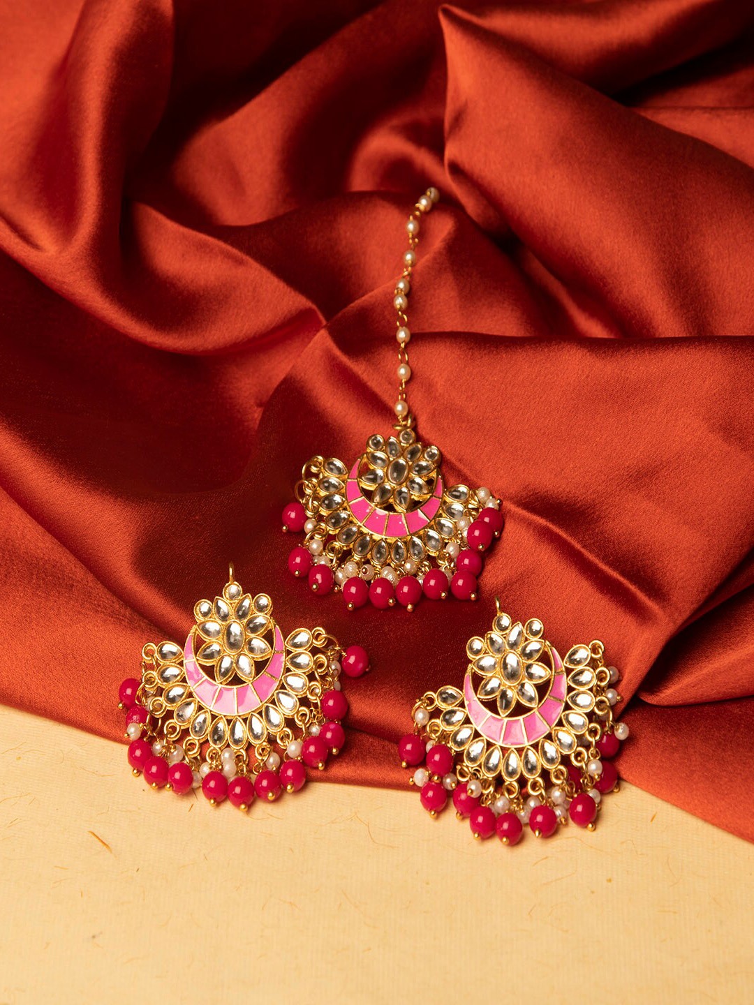 

Jewelz Gold Plated Contemporary Chandbalis Earrings With Maang Tika