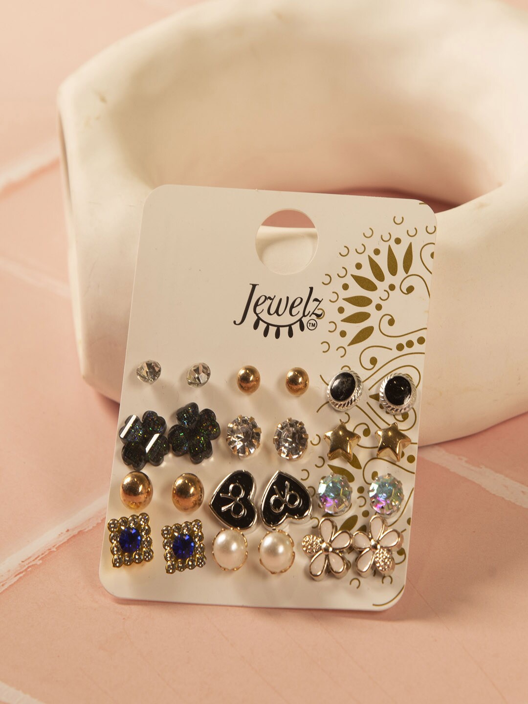 

Jewelz Set Of 12 Gold-Plated Contemporary Studs Earrings