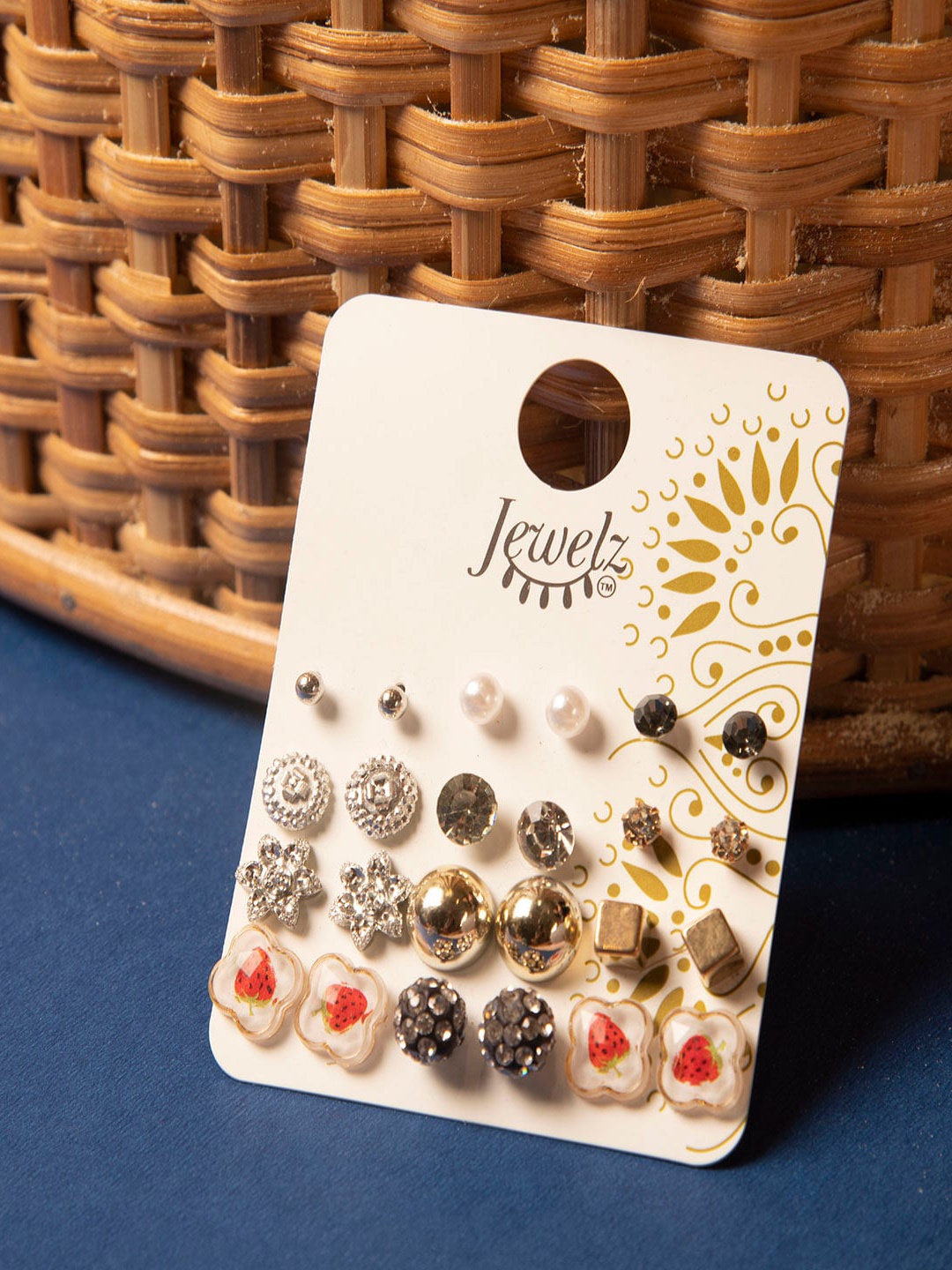 

Jewelz Set Of 12 Gold-Plated Contemporary Studs Earrings