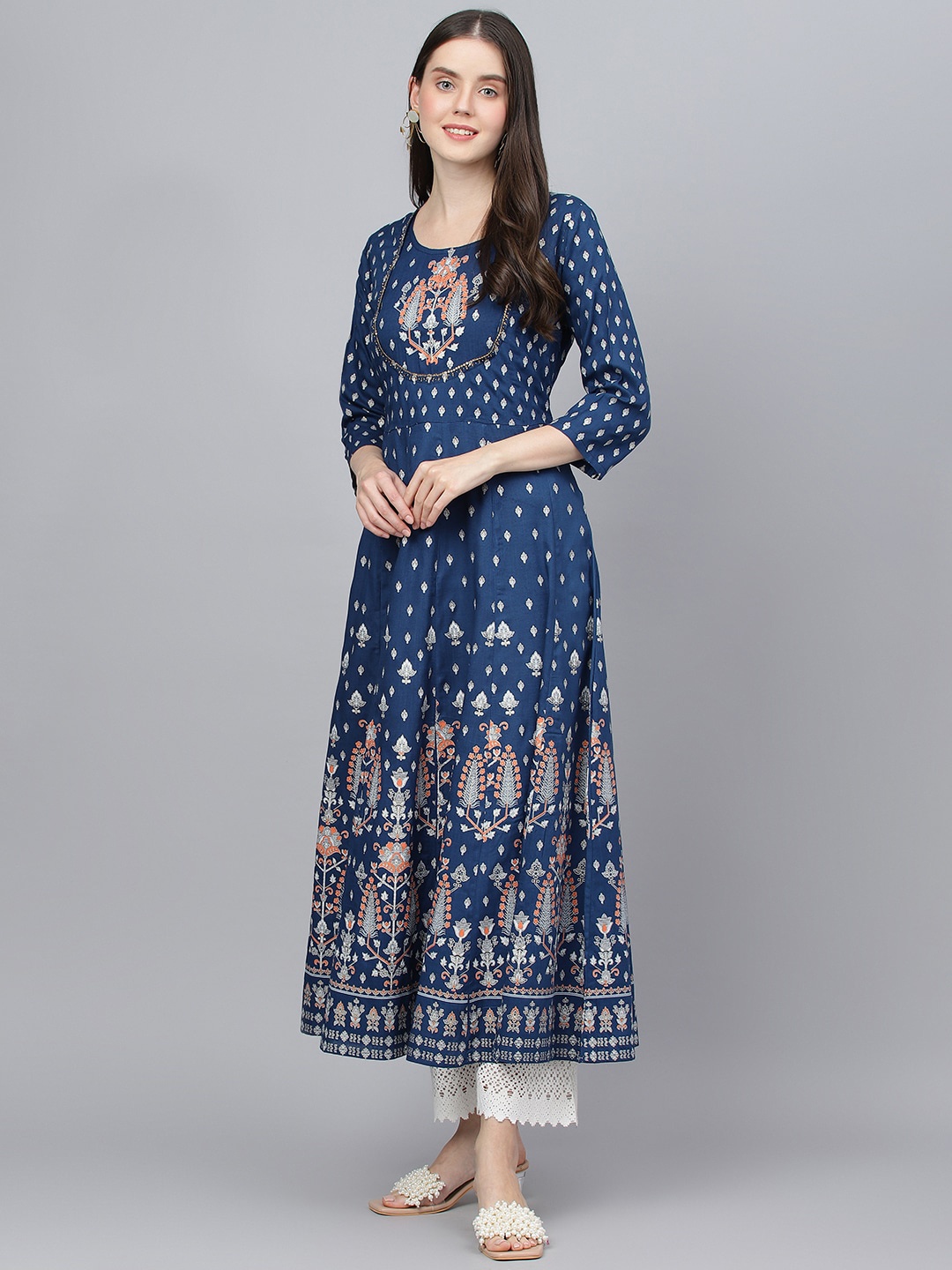 

Divena Women Blue Ethnic Motifs Printed Anarkali Kurta