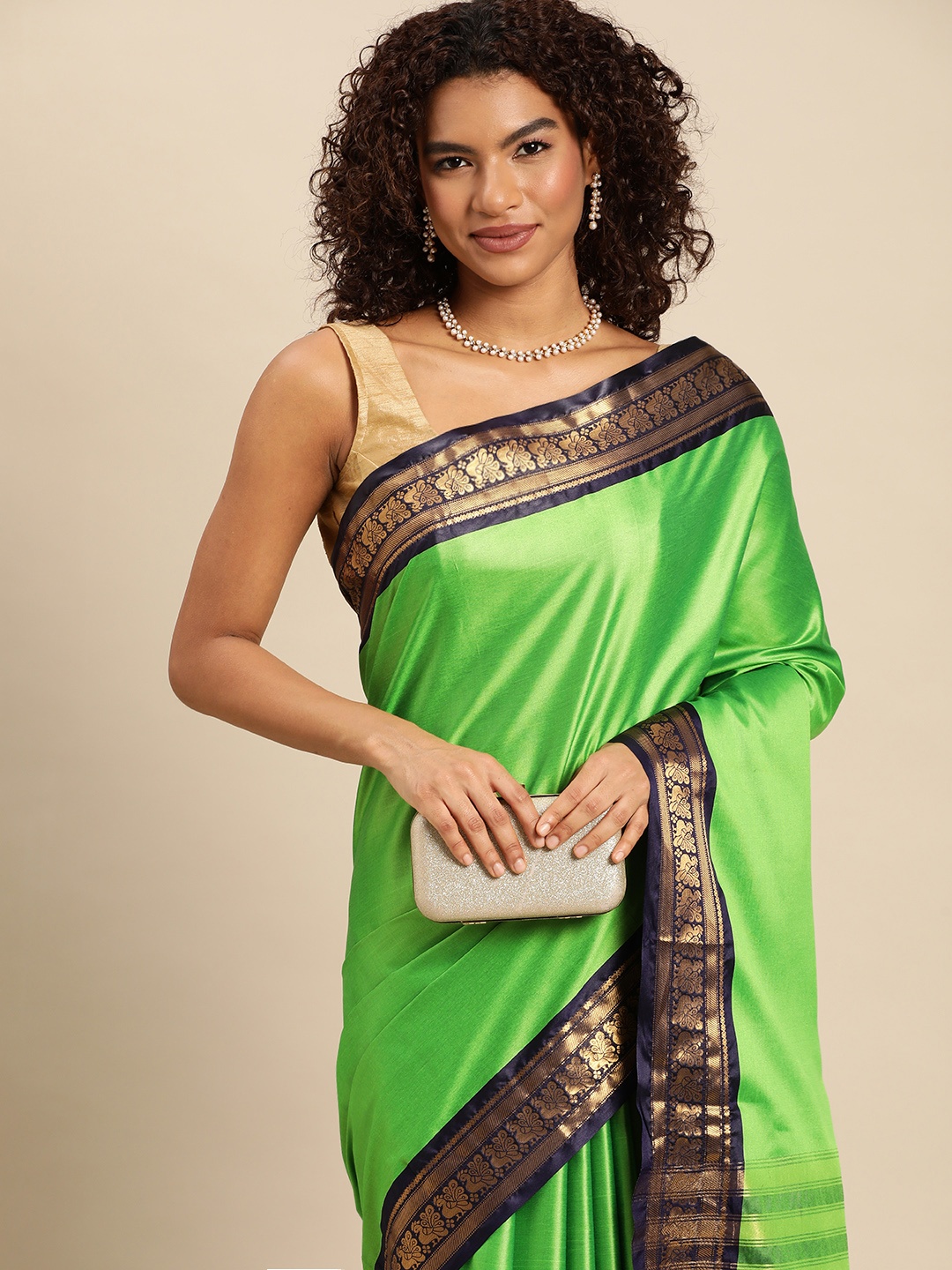 

FASHDEAL Green & Gold-Toned Zari Jacquard Pure Cotton Saree