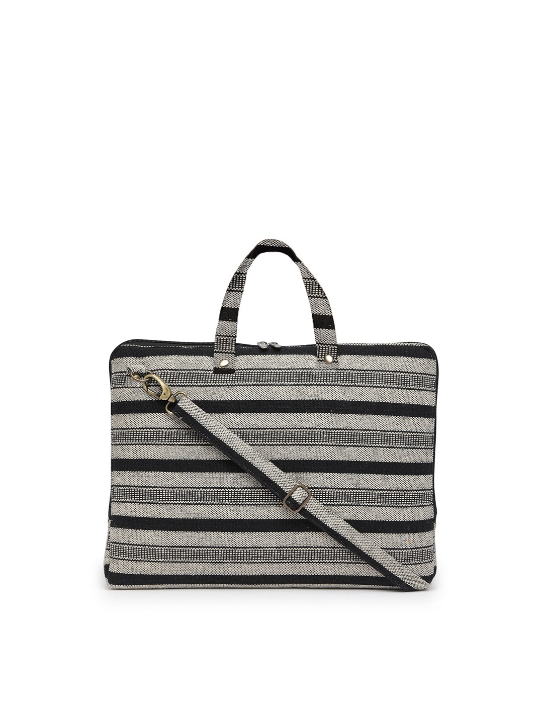 

The House of Tara Unisex Grey & Black Striped Laptop Bag