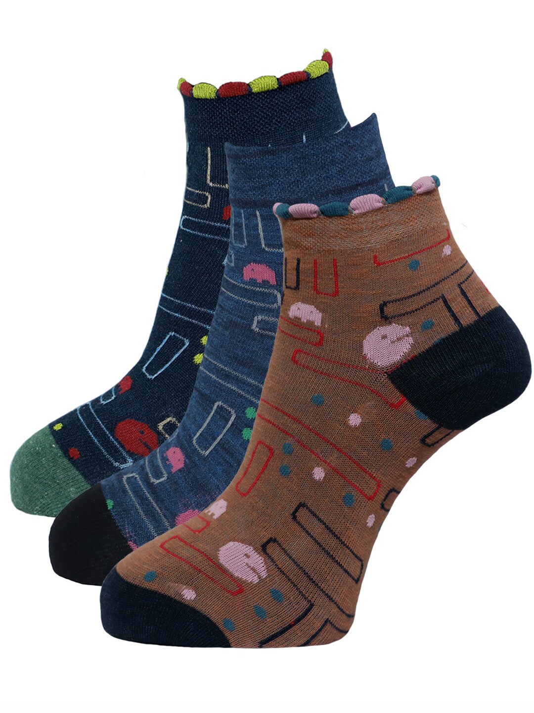 

Dollar Socks Women Pack Of 3 Assorted Ankle-Length Combed Cotton Socks