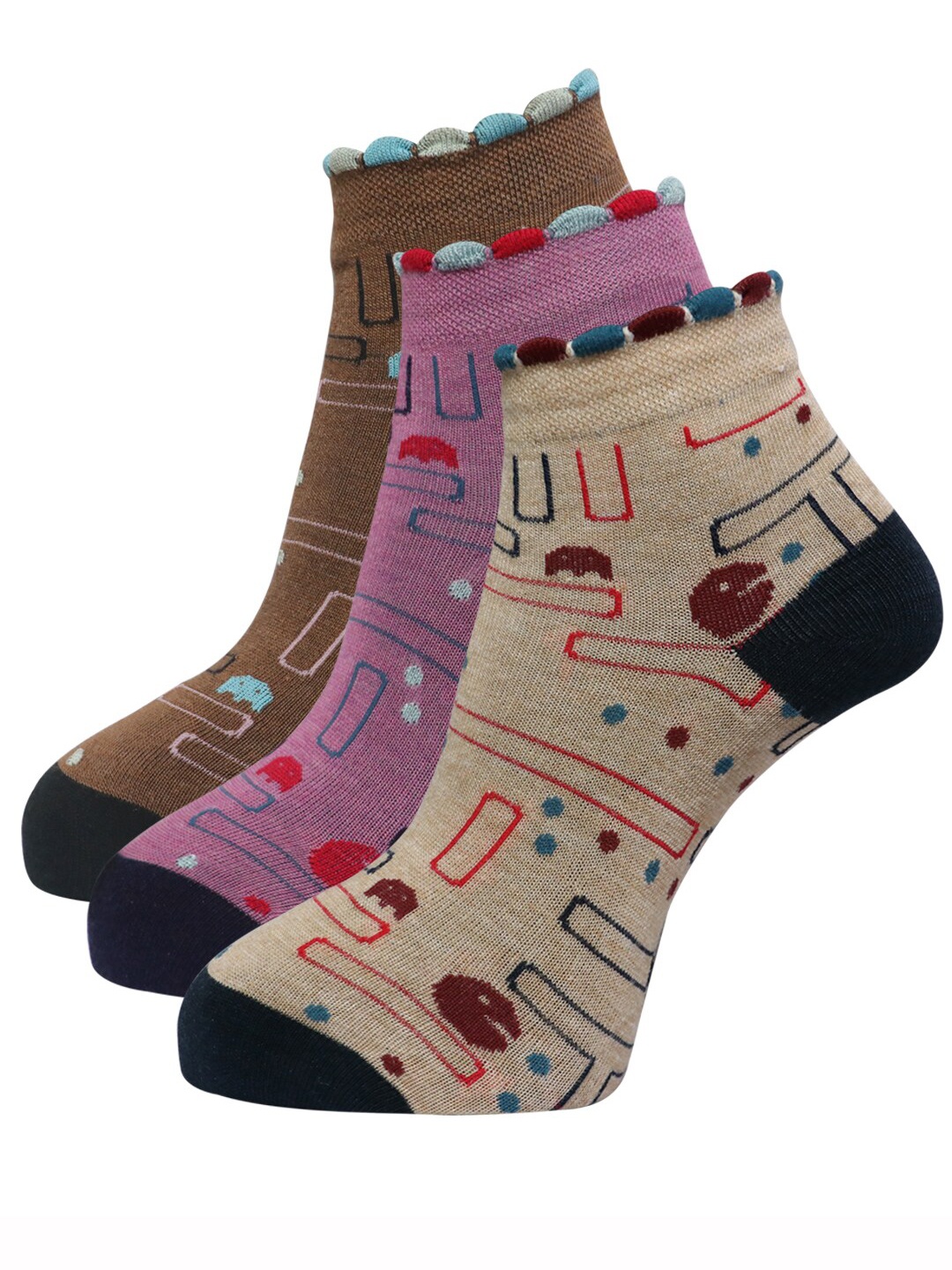 

Dollar Socks Women Pack Of 3 Assorted Ankle-Length Combed Cotton Socks