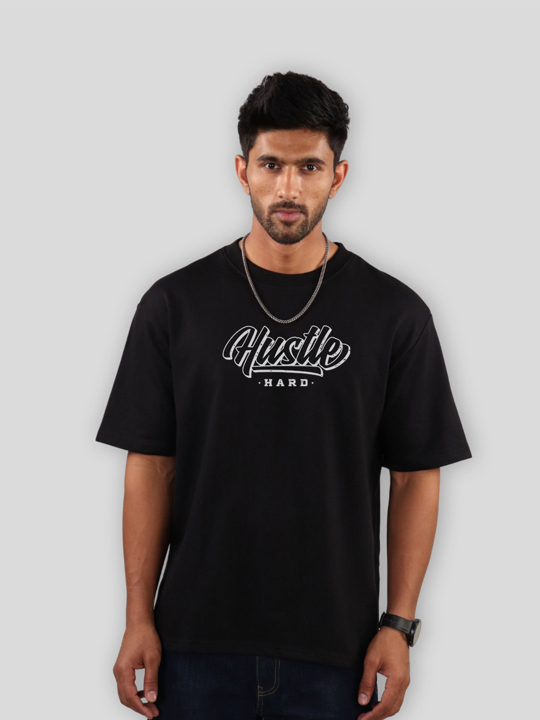 

The Label Bar Men Black Cotton Typography Printed Oversized T-shirt