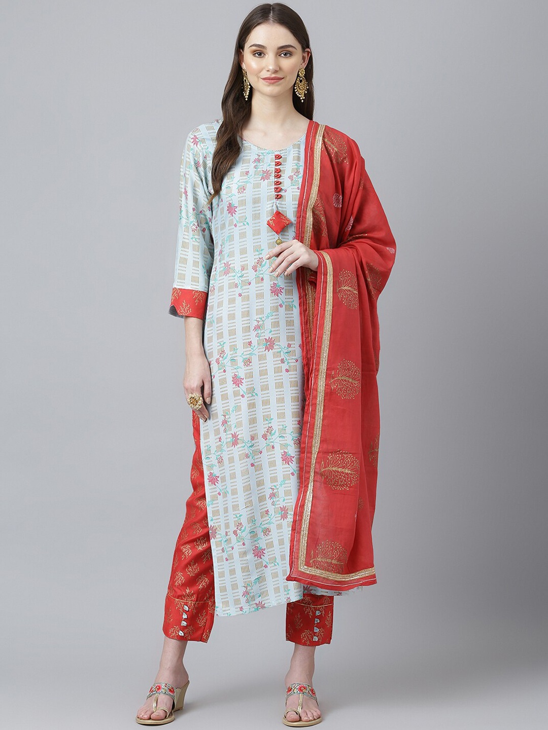 

Kiana Floral Printed Kurta with Trousers & With Dupatta, Blue