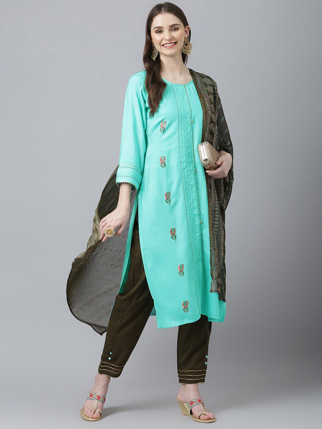 

Kiana Embroidered Kurta with Trousers & With Dupatta, Blue
