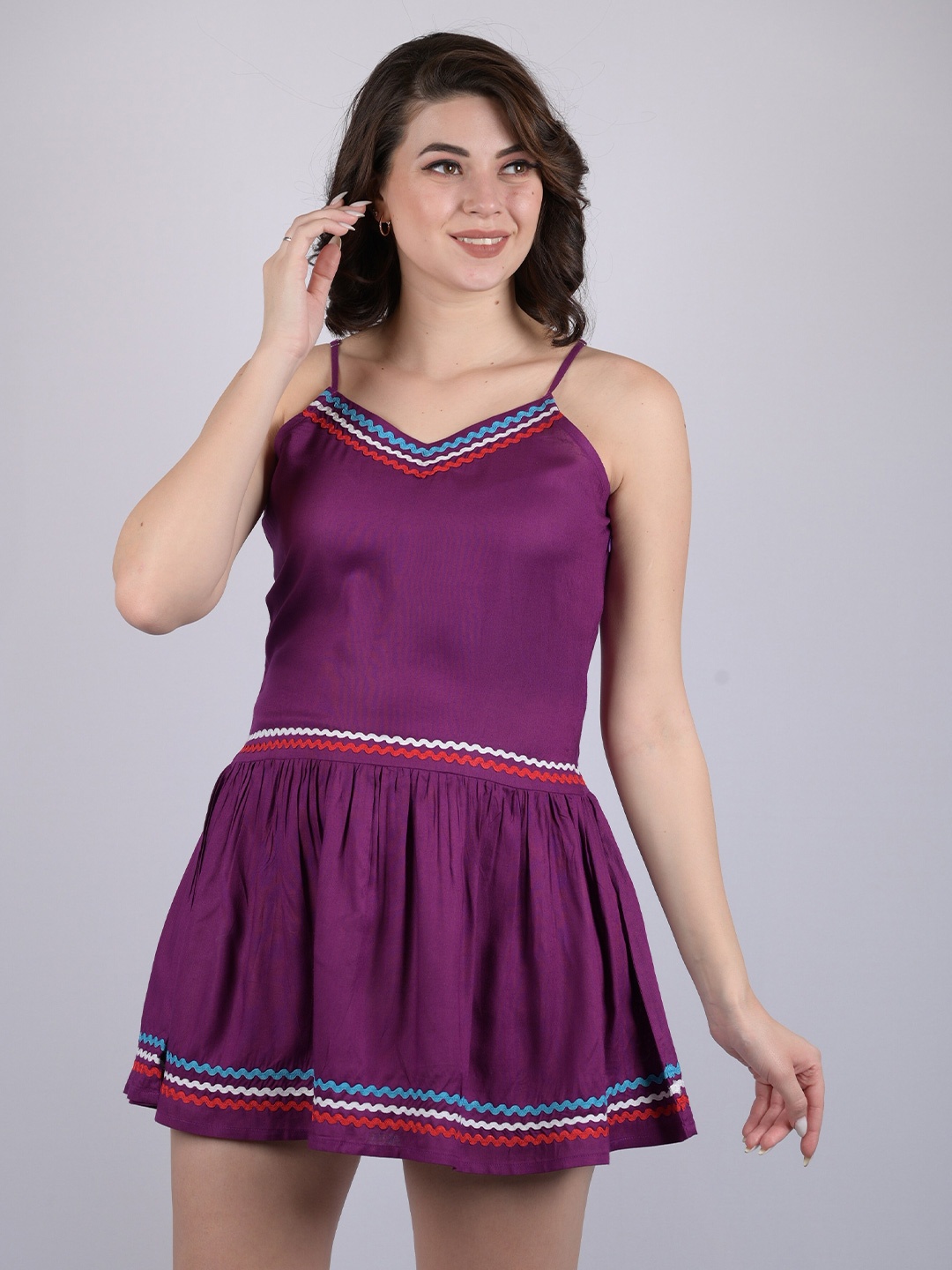 

OWO THE LABEL Embroidered Mini Dress, Magenta