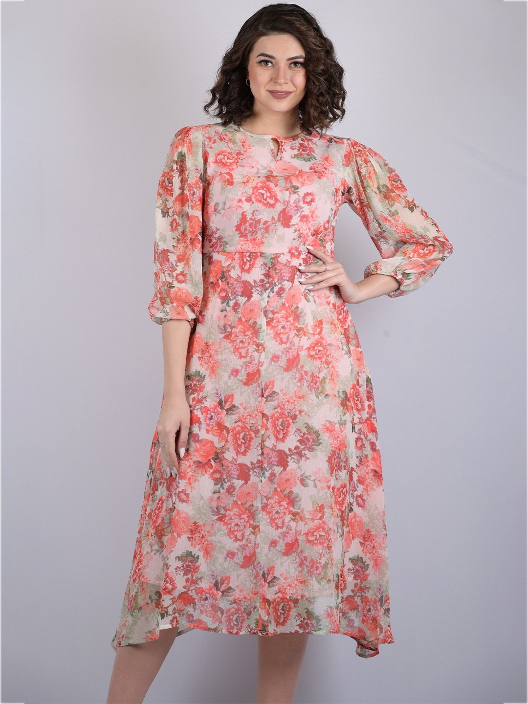 

OWO THE LABEL Floral Chiffon A-Line Midi Dress, White