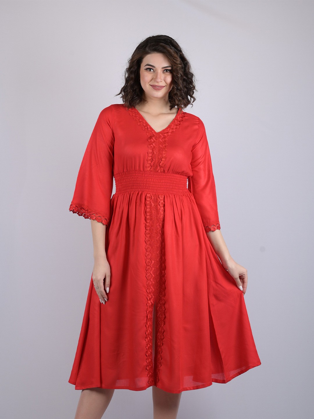 

OWO THE LABEL V-Neck Midi Dress, Red