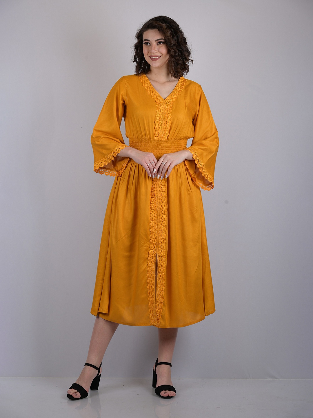 

OWO THE LABEL Smocked Midi Dress, Mustard