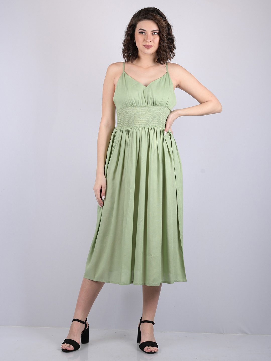 

OWO THE LABEL Smocked Midi Dress, Green