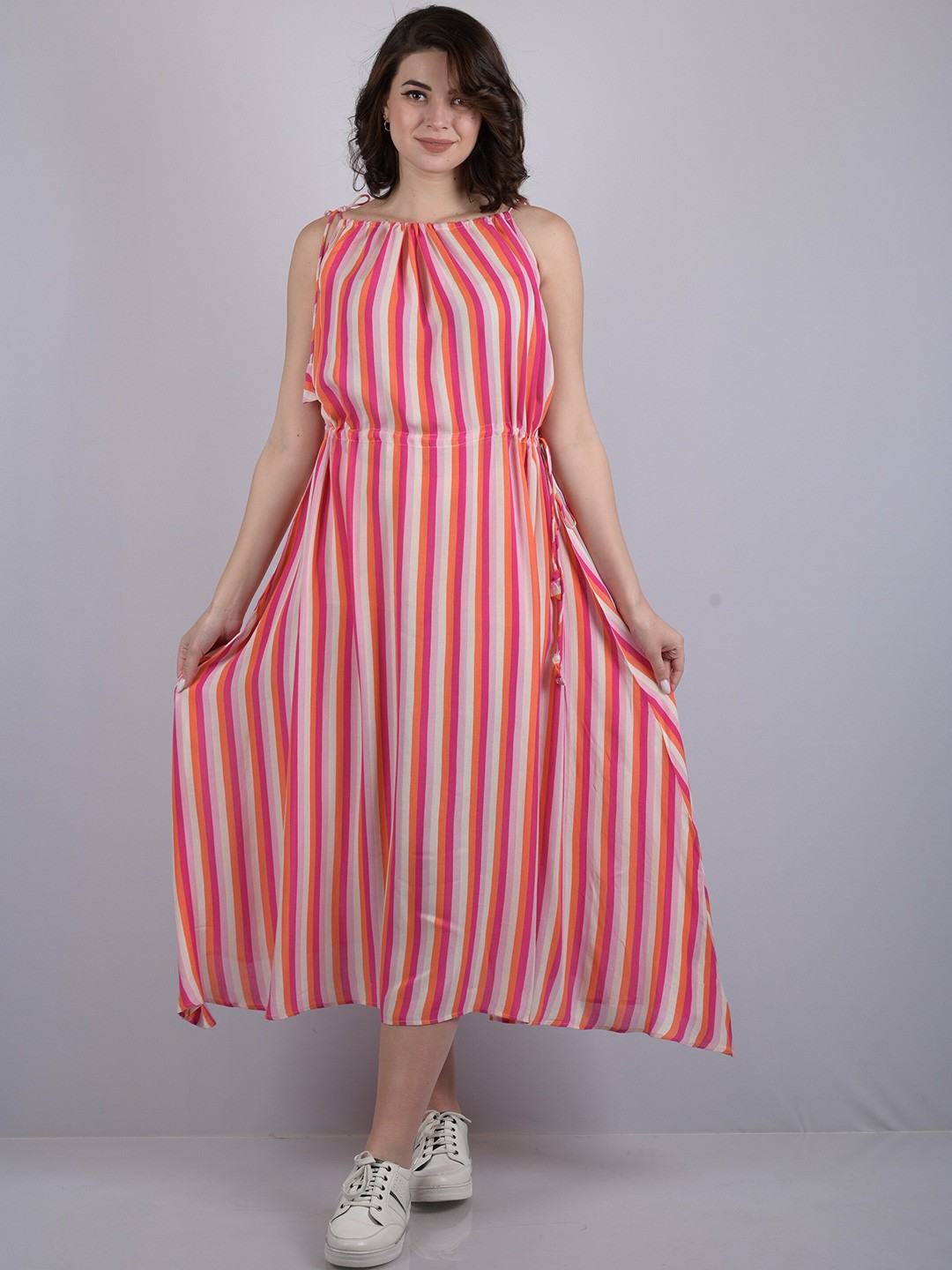 

OWO THE LABEL Striped Midi Dress, Pink