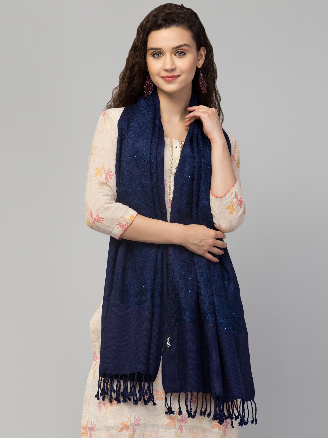 

Tweedle Women Matka Pattern Embroidered Shawl, Navy blue
