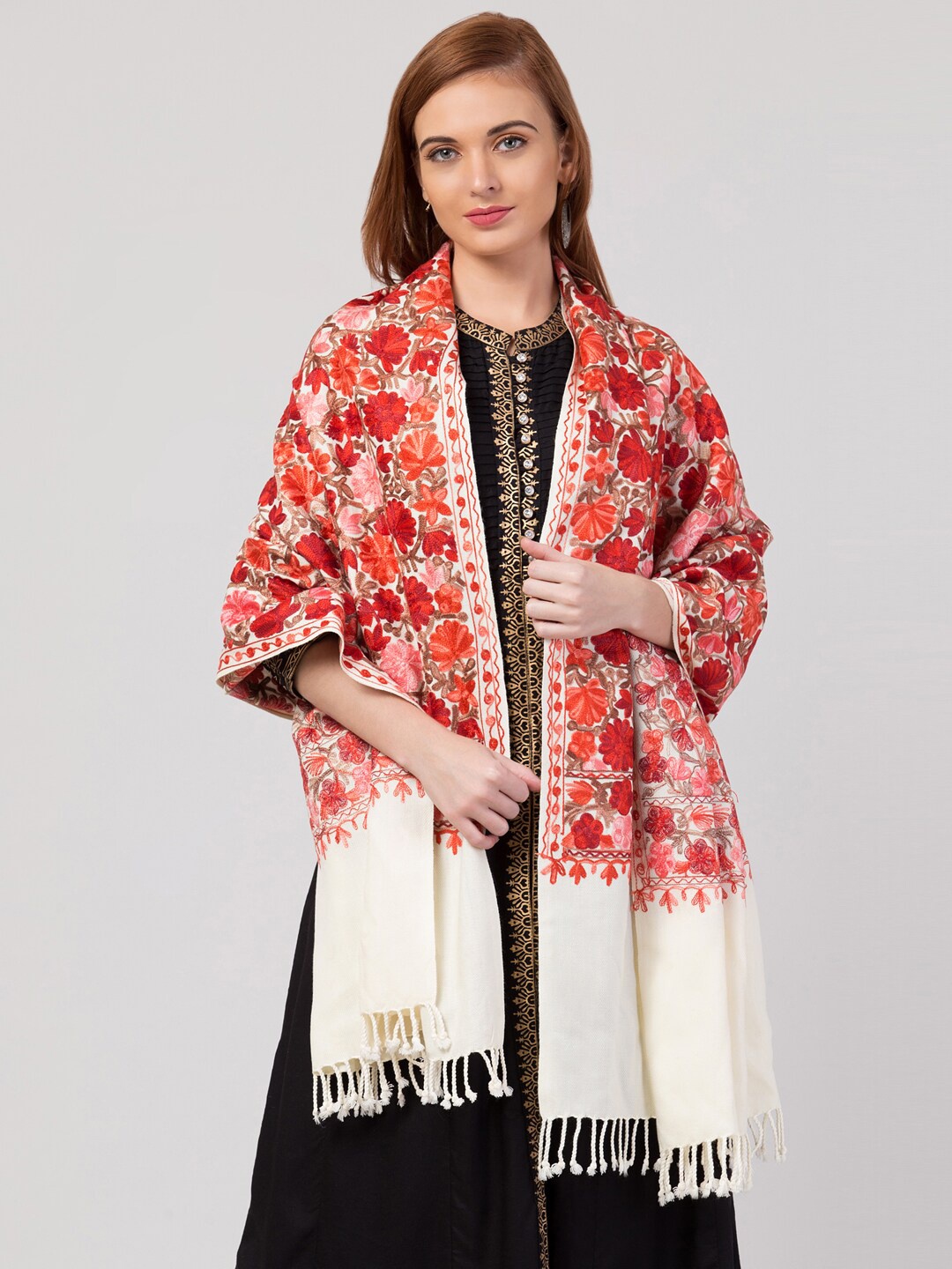 

Tweedle Women Aari Embroidered Cashmilon Shawl, Off white