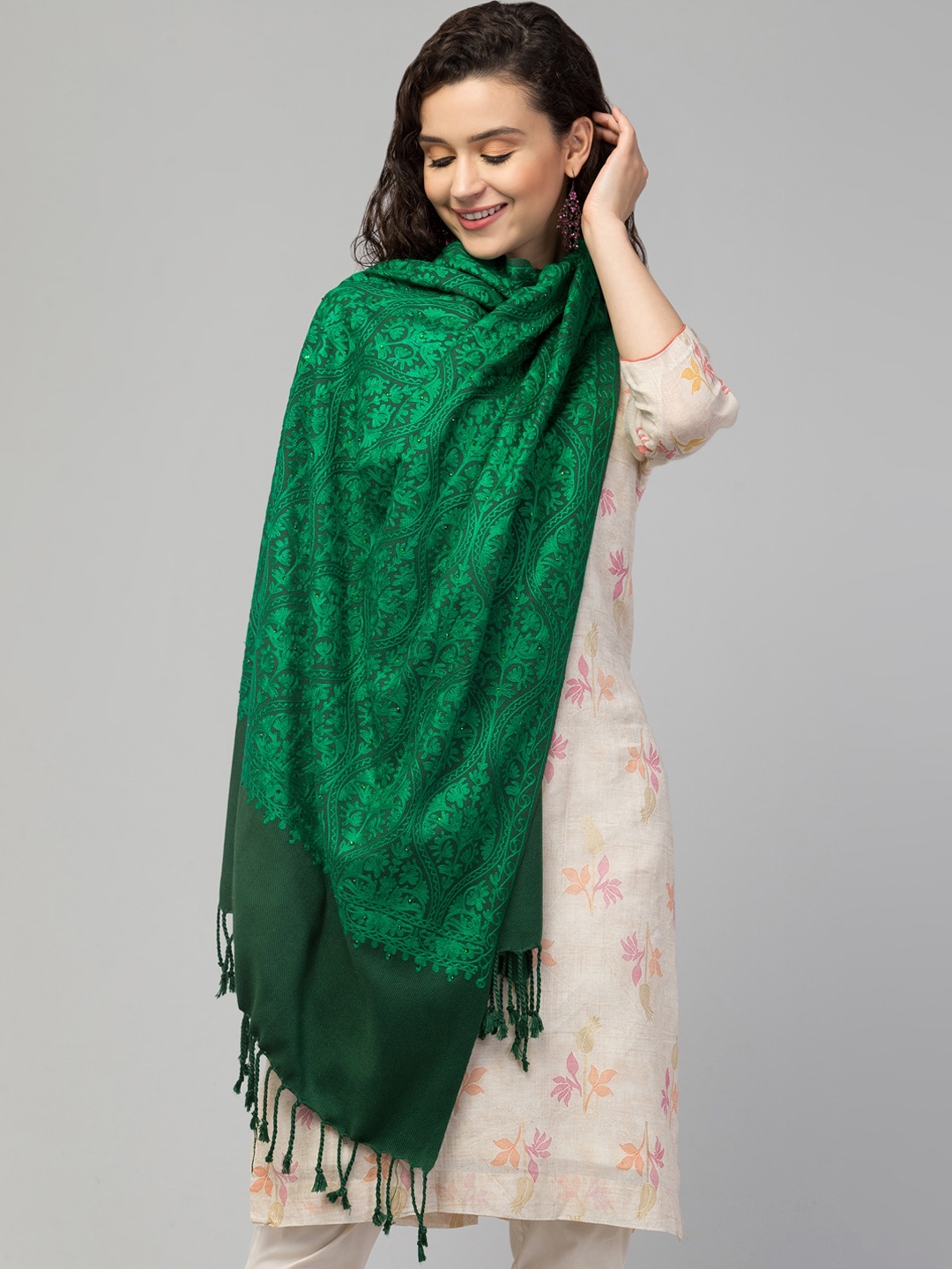 

Tweedle Women Matka Pattern Embroidered Shawl, Green