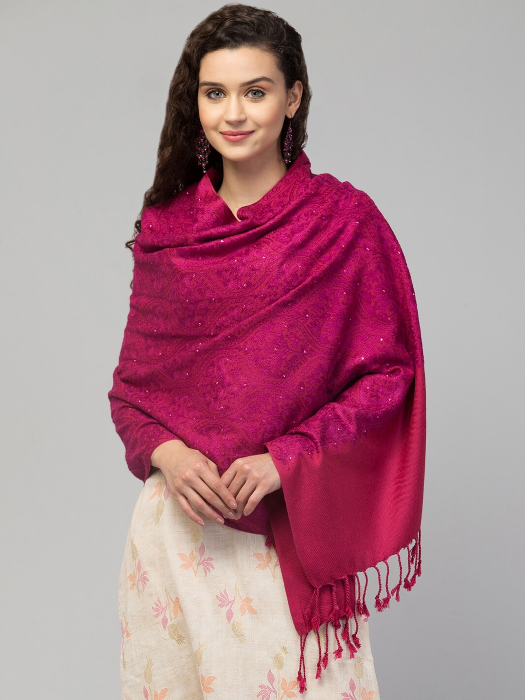 

Tweedle Women Printed Embroidered Shawl, Magenta