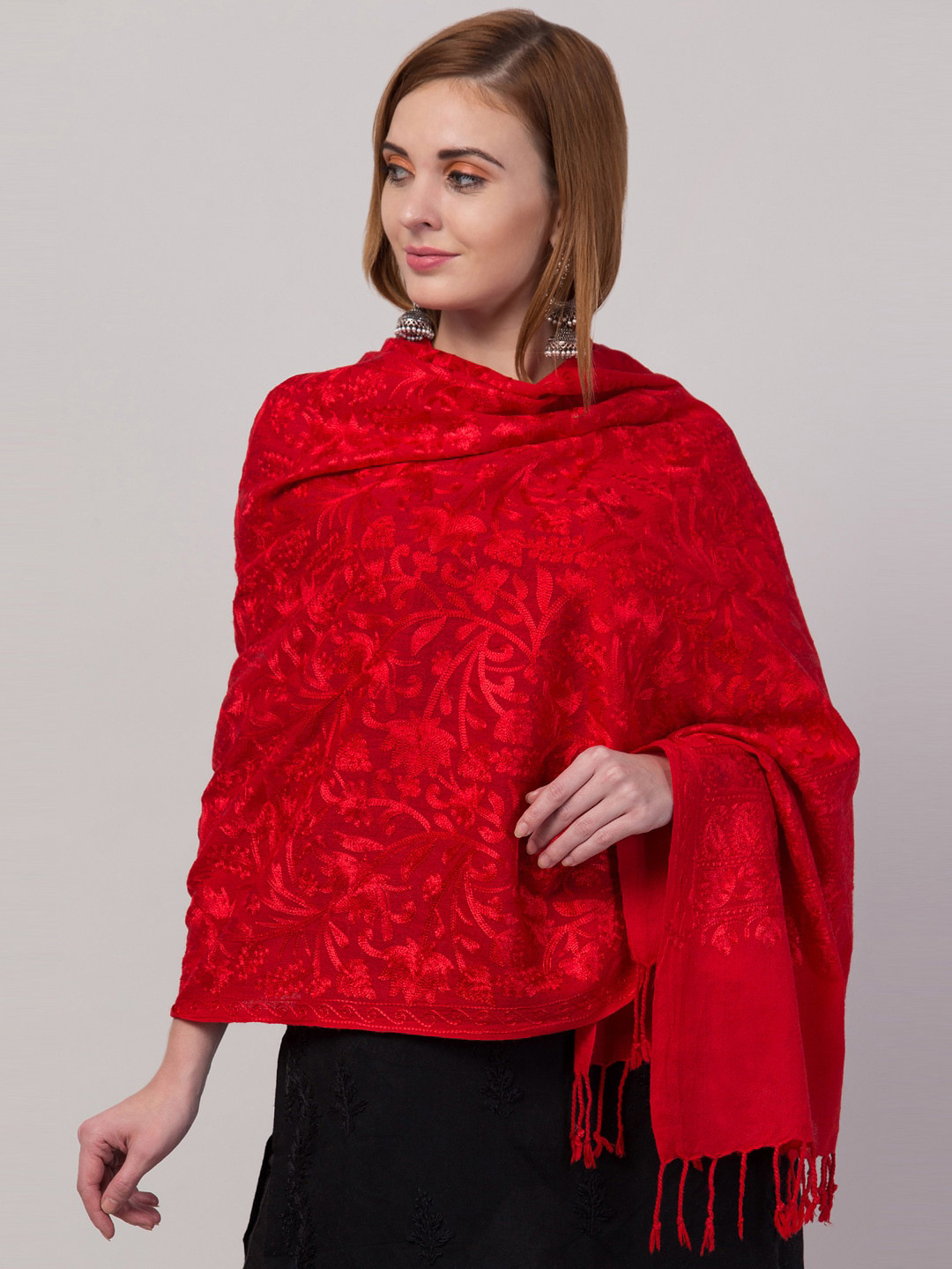 

Tweedle Women Woven Wool Shawl, Red