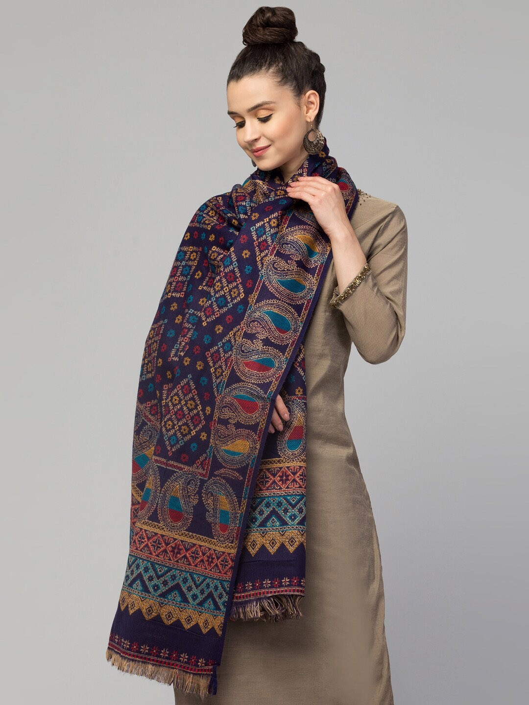 

Tweedle Women Ethnic Motifs Woven Design Jamawar Shawl, Blue