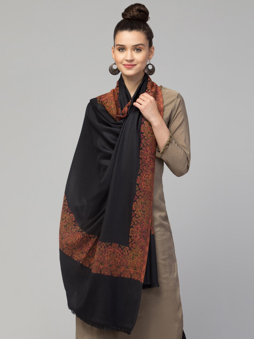 

Tweedle Women Woven-Design Pure Woolen Shawl, Black