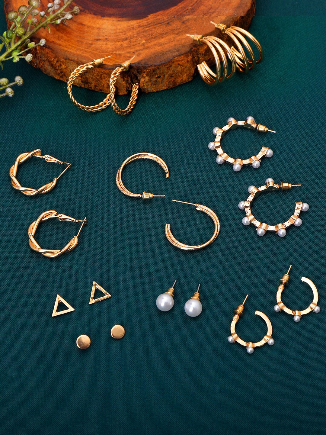 

AccessHer Set of 9 Gold-Plated Geometric Hoop Earrings