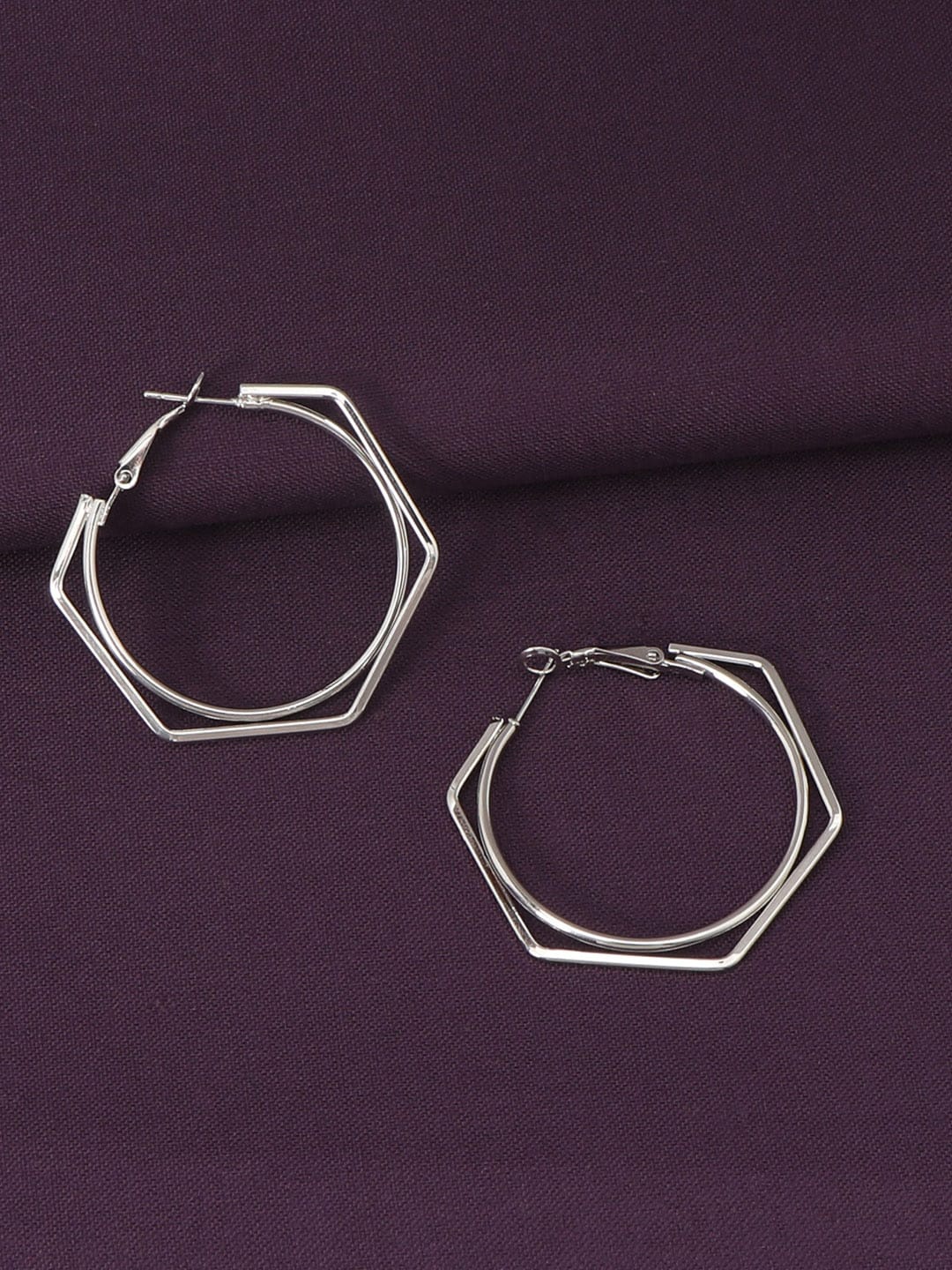 

AccessHer Silver-Plated Geometric Hoop Earrings