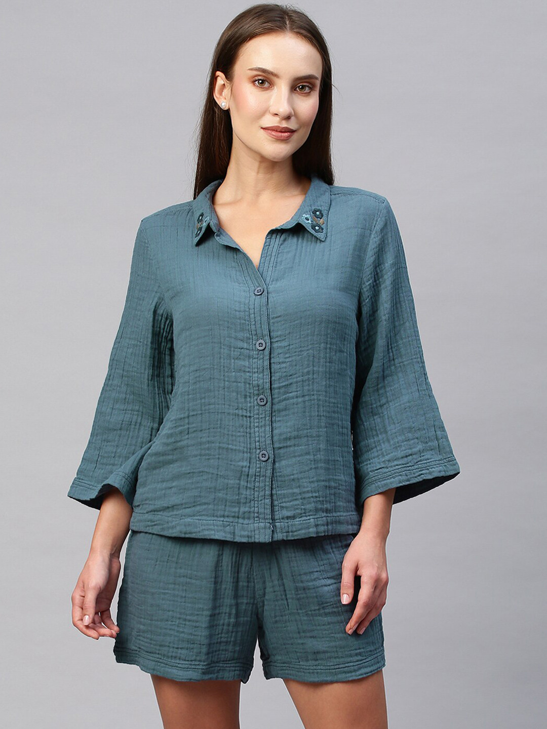 

Chemistry Women Pure Cotton Night suit, Blue