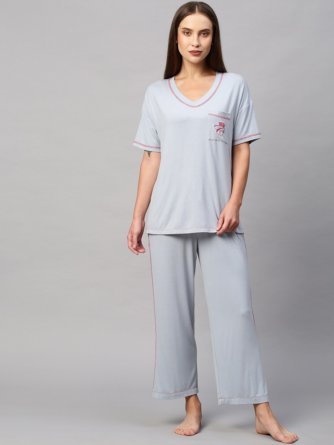

Chemistry Women V-Neck Night suit, Blue
