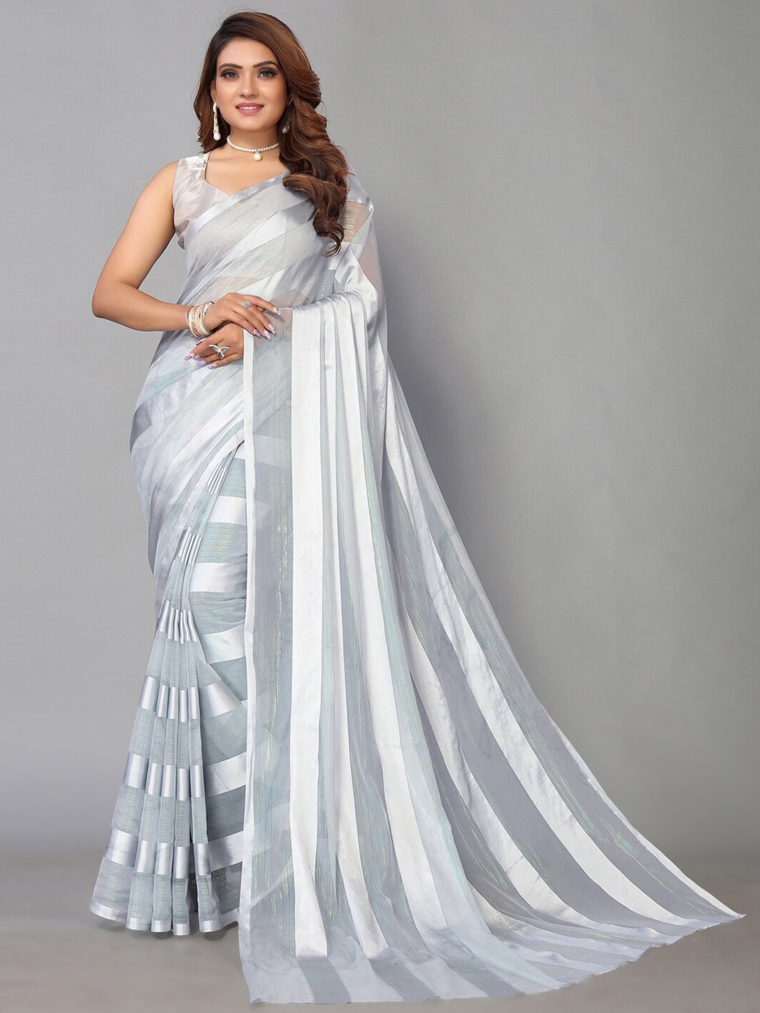 

Satrani Grey Striped Satin Saree