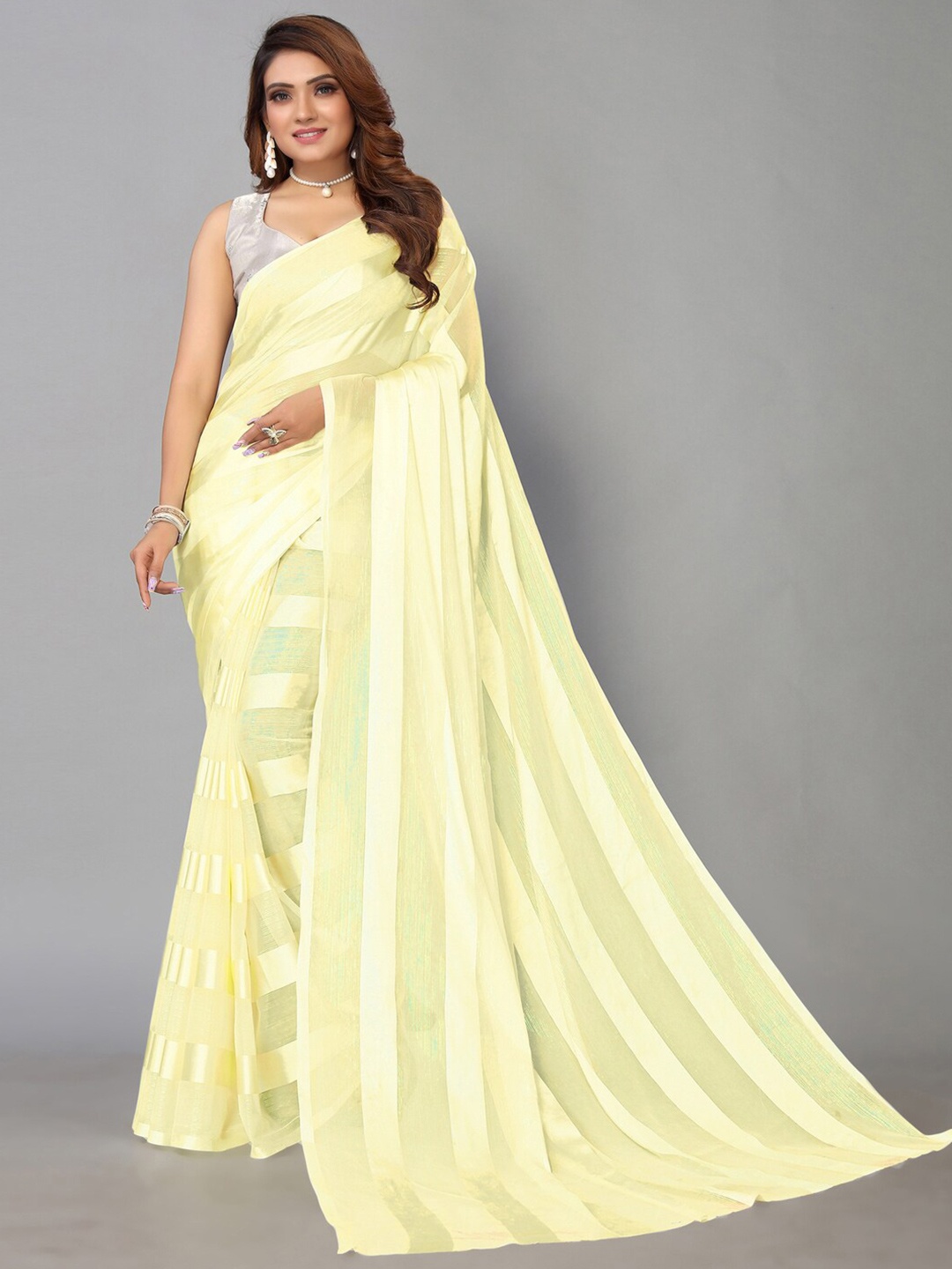 

Satrani Yellow Striped Satin Saree