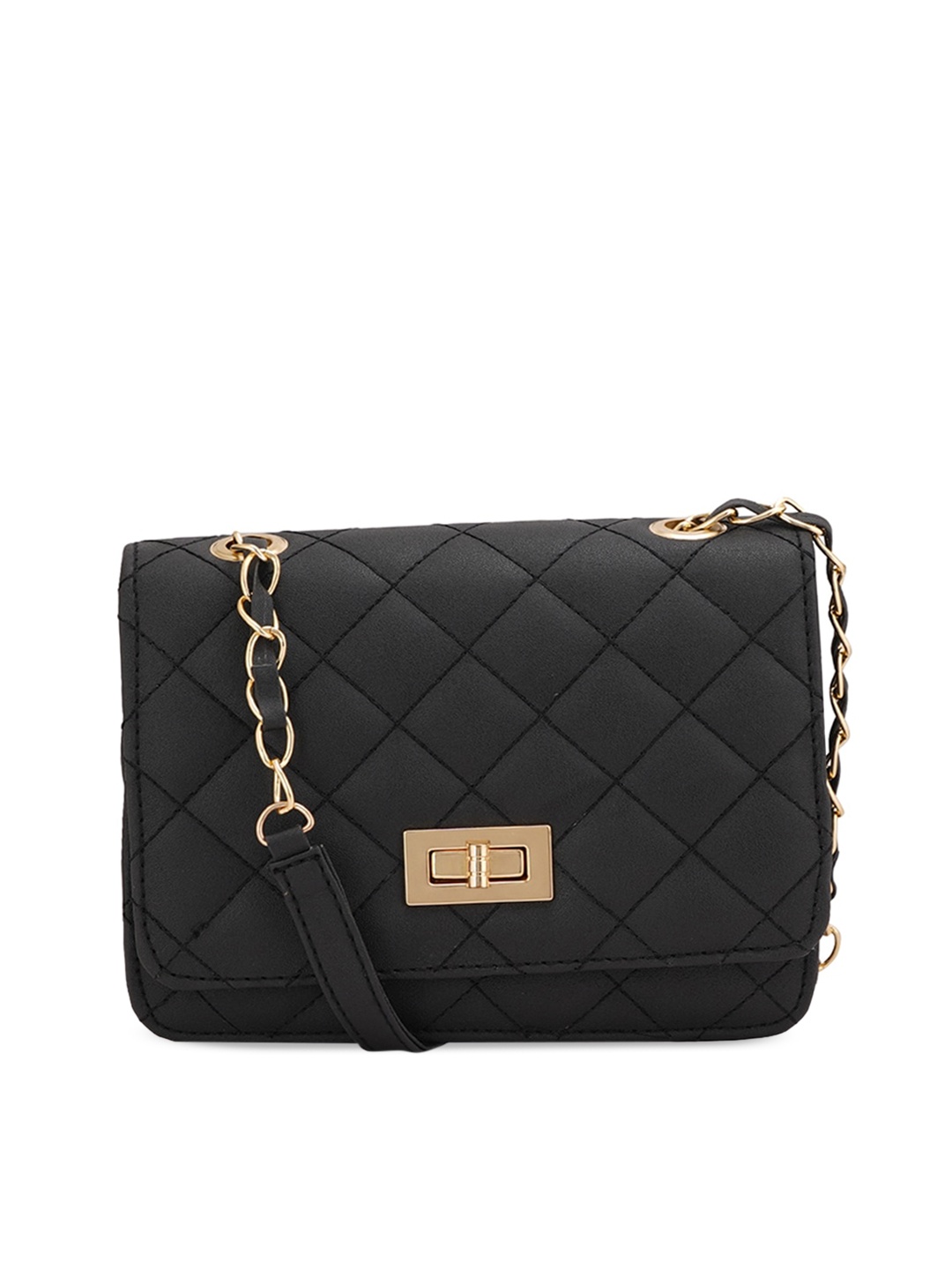 

Style Shoes Textured Structured Sling Bag with Quilted, Black