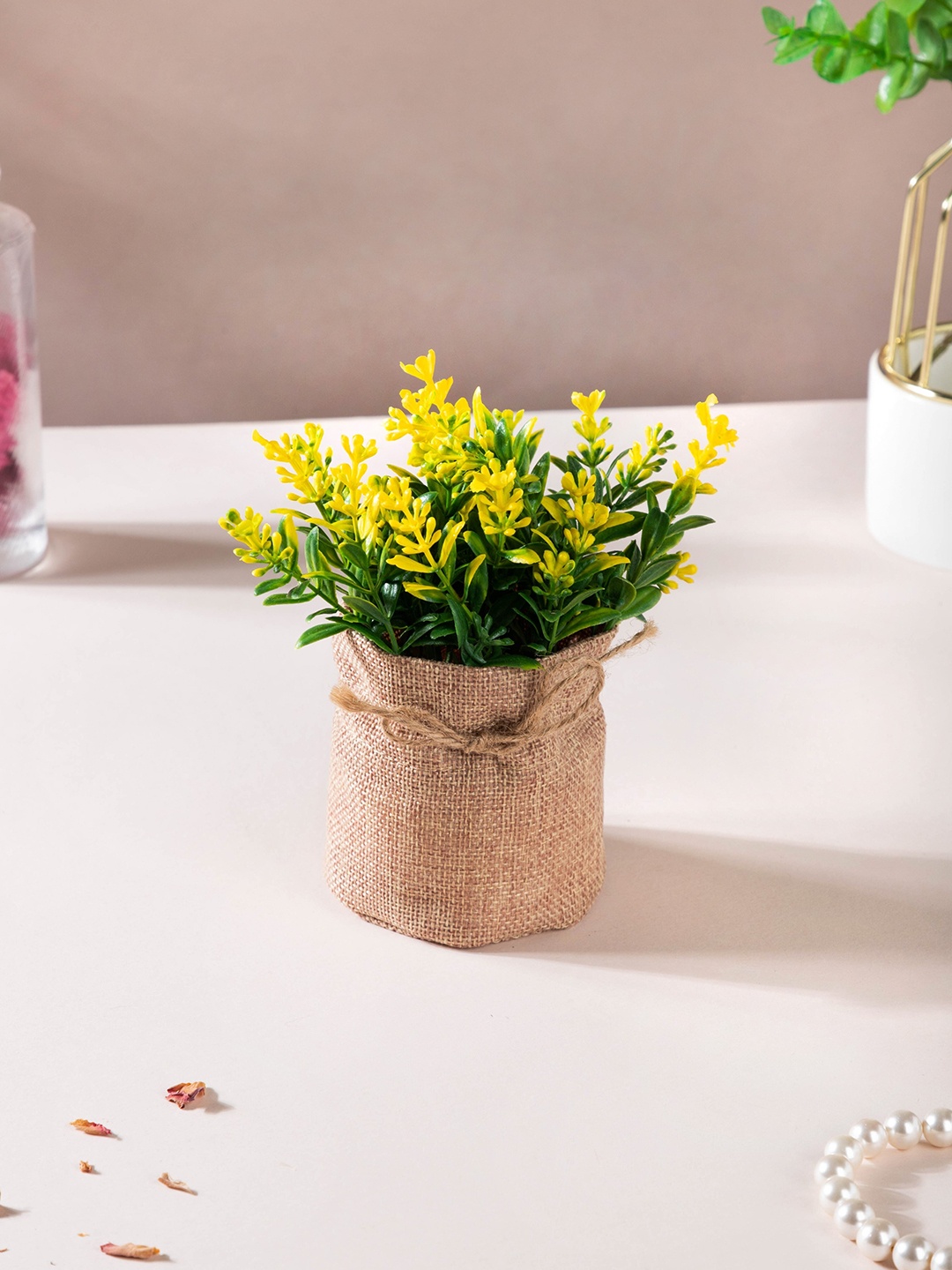 

Nestasia Yellow Artificial Faux Flower Jute Planter