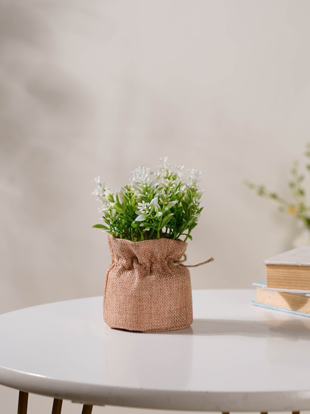 

Nestasia White & Green Faux Flower Jute Planter