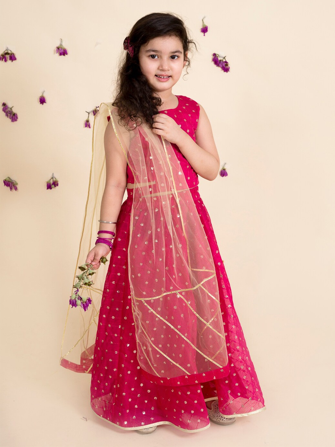 

pspeaches Girls Embellished Ready to Wear Lehenga & Blouse With Dupatta, Magenta