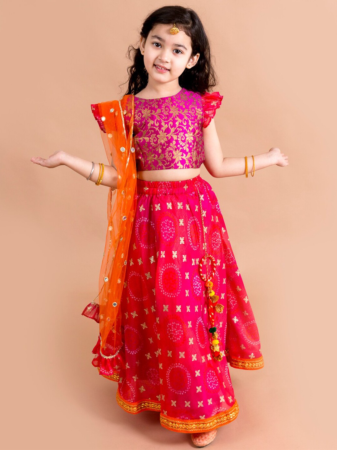 

pspeaches Girls Ready to Wear Lehenga & Blouse With Dupatta, Pink