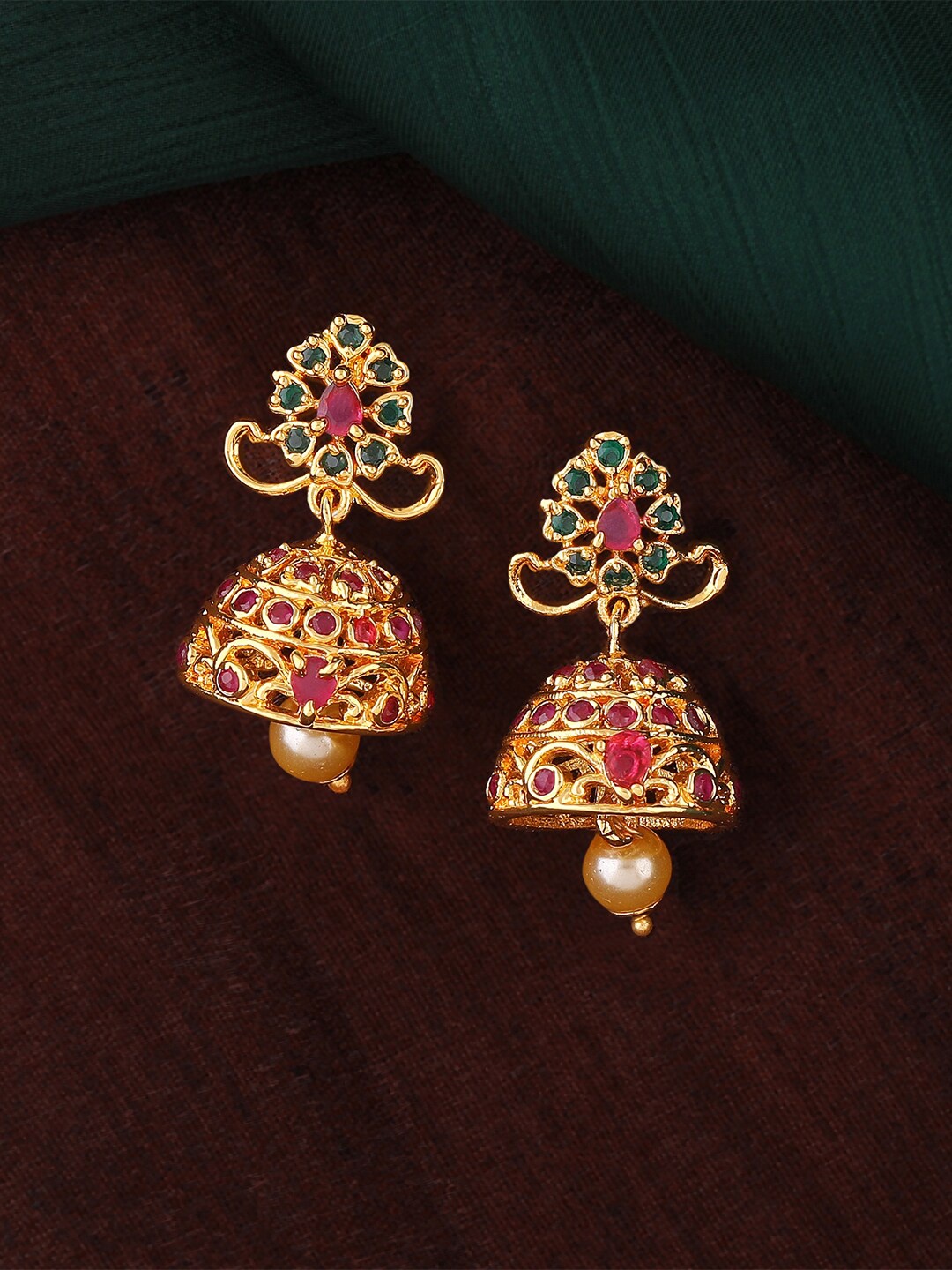 

Estele Gold-Plated Dome Shaped Jhumkas Earrings, Pink