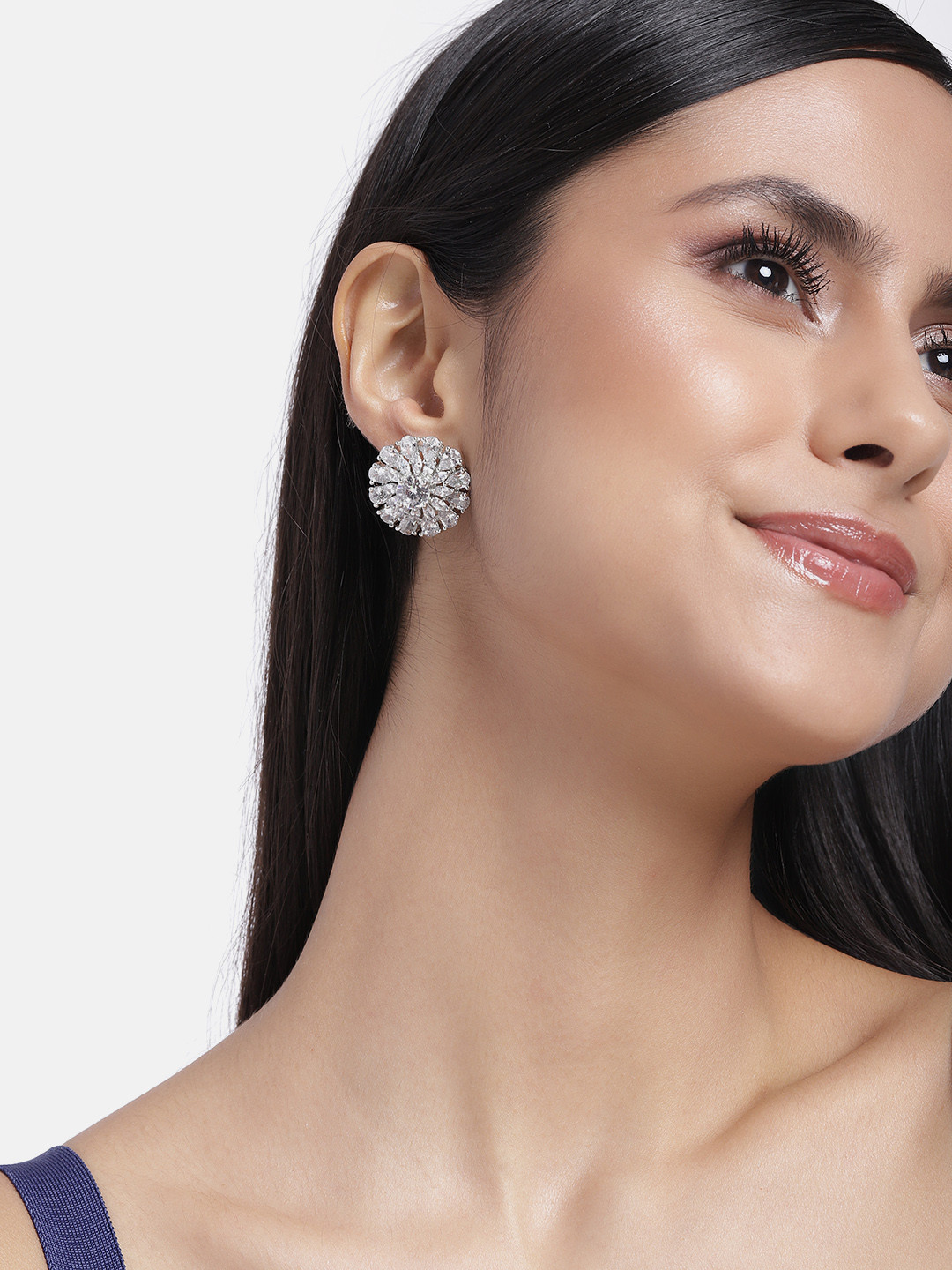 

Estele Silver-Plated Cubic Zirconia Floral Studs Earrings, White