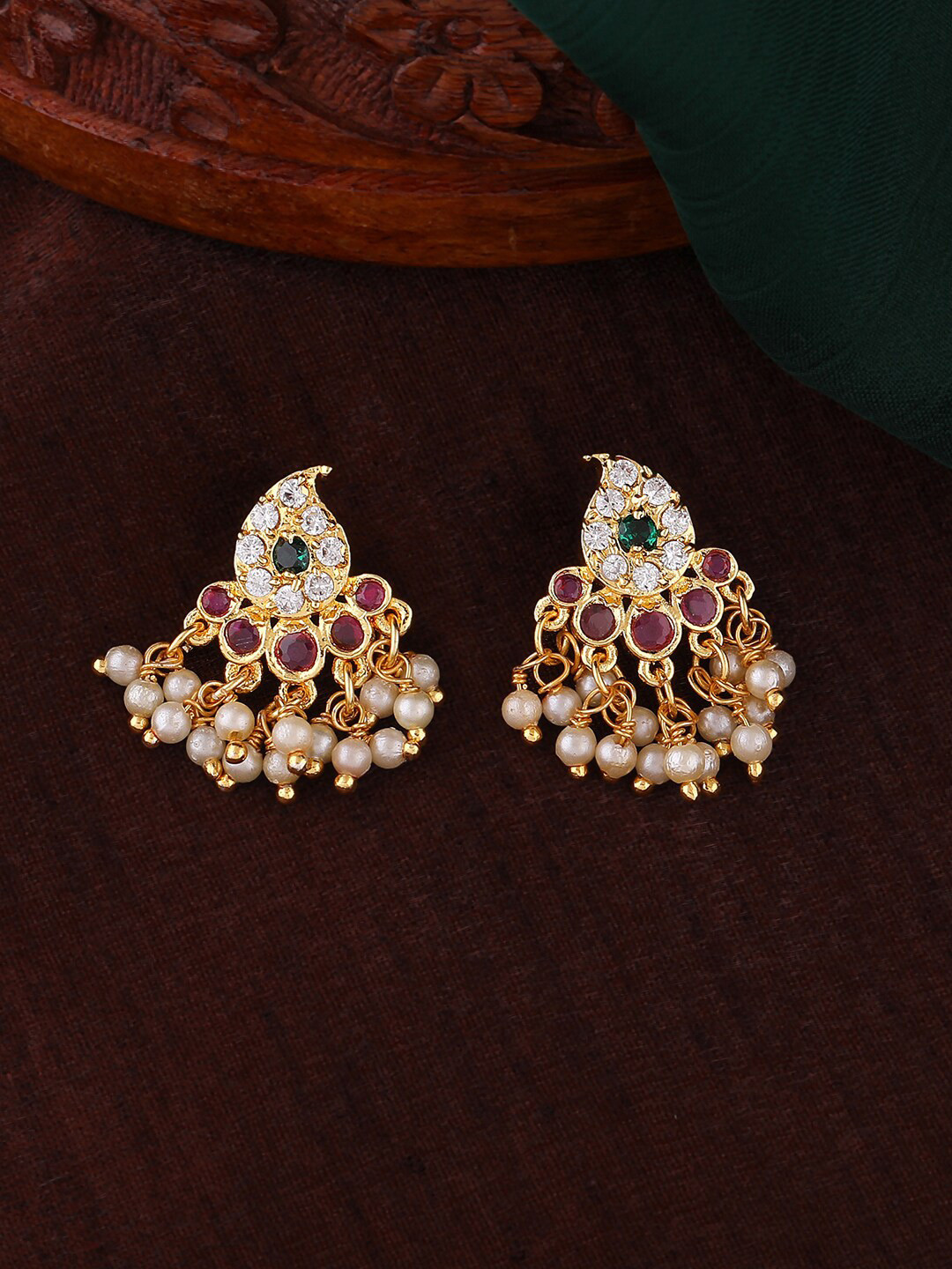 

Estele Gold-Plated Teardrop Shaped Drop Earrings, Pink