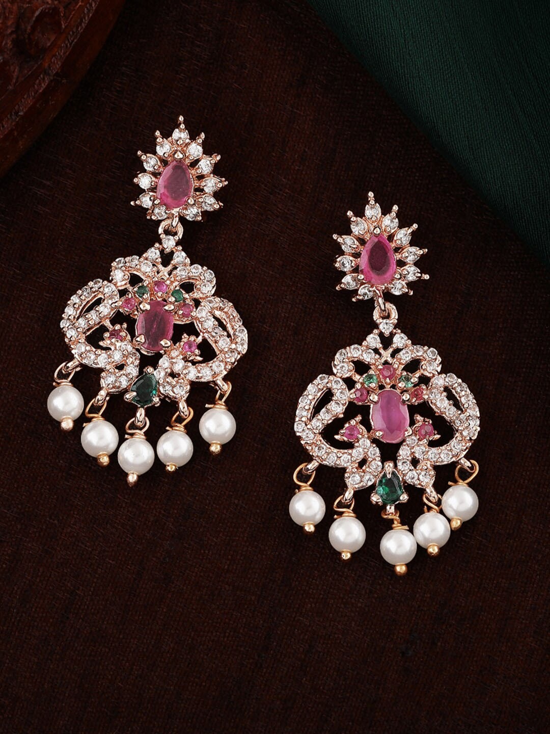 

Estele Rose Gold-Plated Cubic Zirconia Classic Drop Earrings, Pink