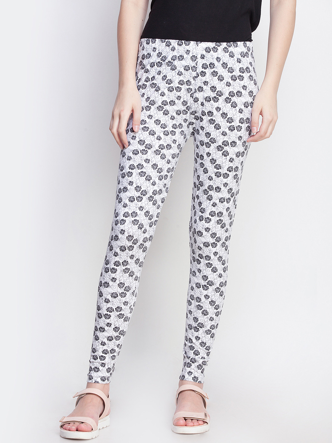 

Dollar Missy White Floral Print Ankle-Length Leggings