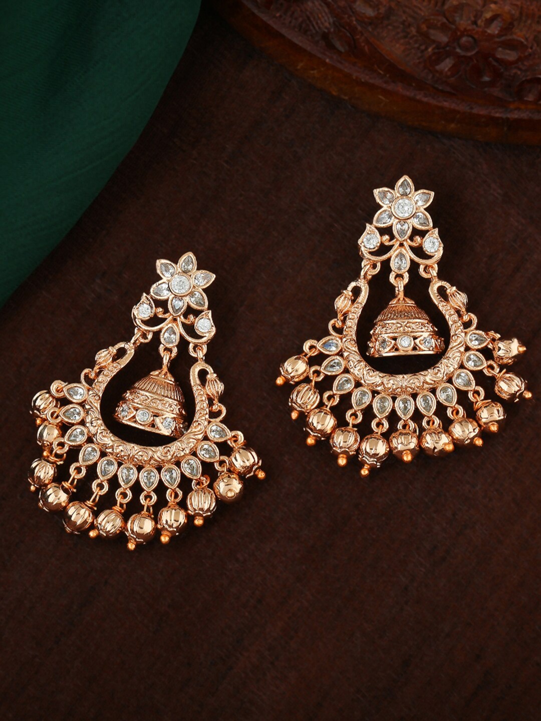 

Estele Rose Gold-Plated Floral Chandbalis Earrings, White