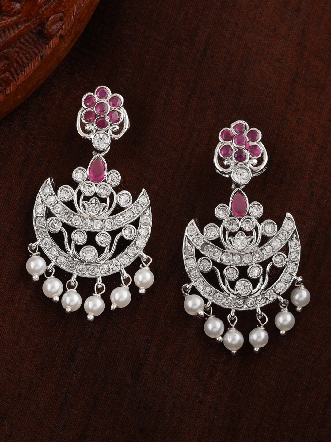 

Estele Silver-Plated Cubic Zirconia Contemporary Drop Earrings, Pink