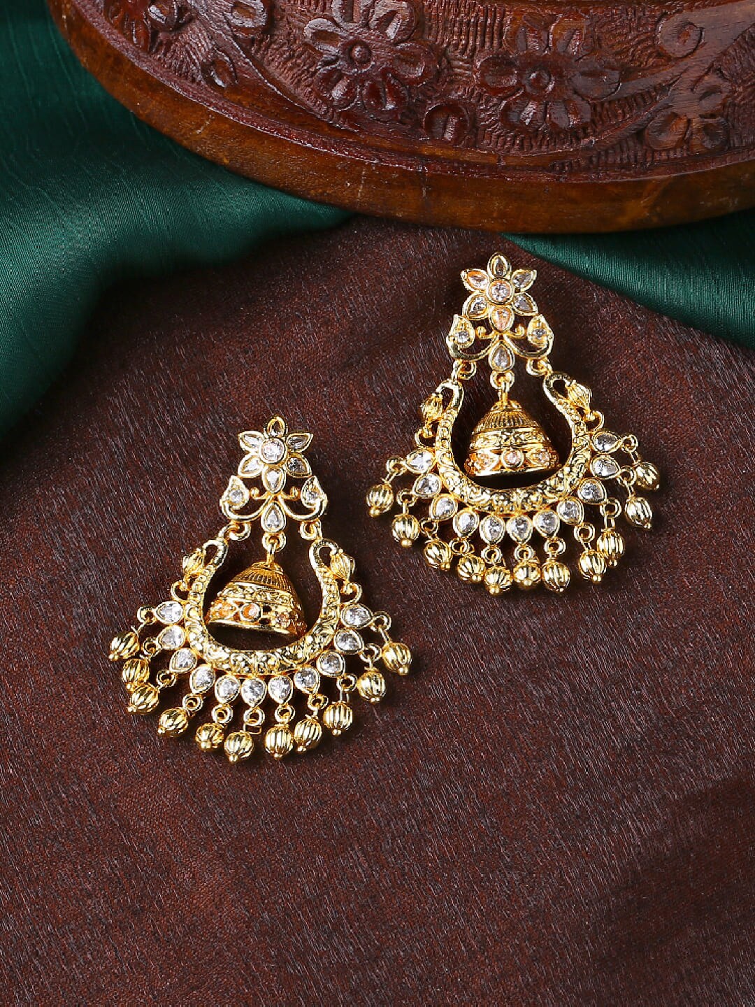 

Estele Gold-Plated Cubic Zirconia Floral Chandbalis Earrings, White