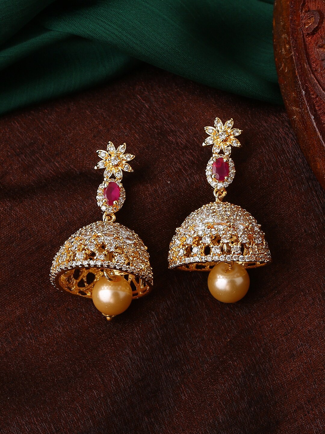 

Estele Gold-Plated Floral Jhumkas Earrings, Pink