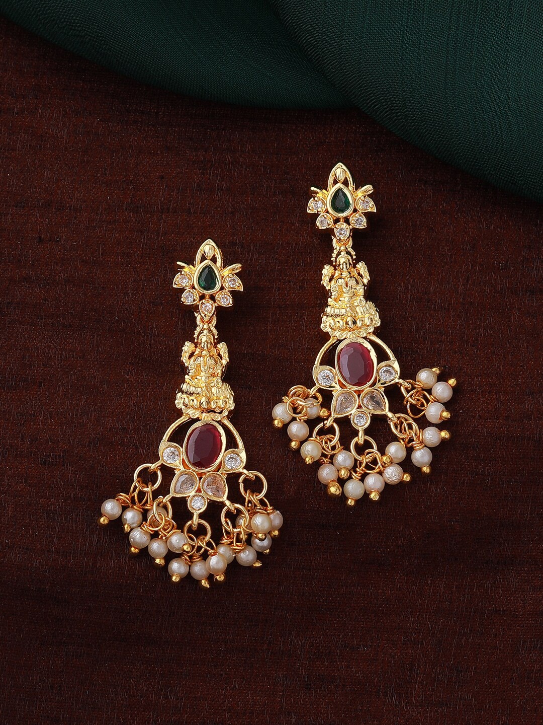 

Estele Gold-Plated Classic Drop Earrings, Red