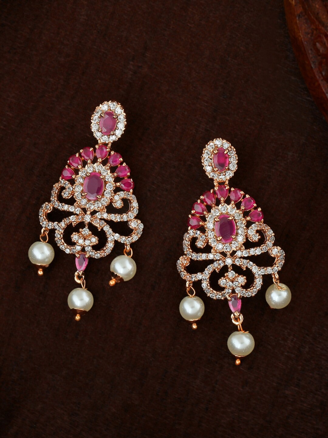 

Estele Rose Gold-Plated Classic Drop Earrings, Pink