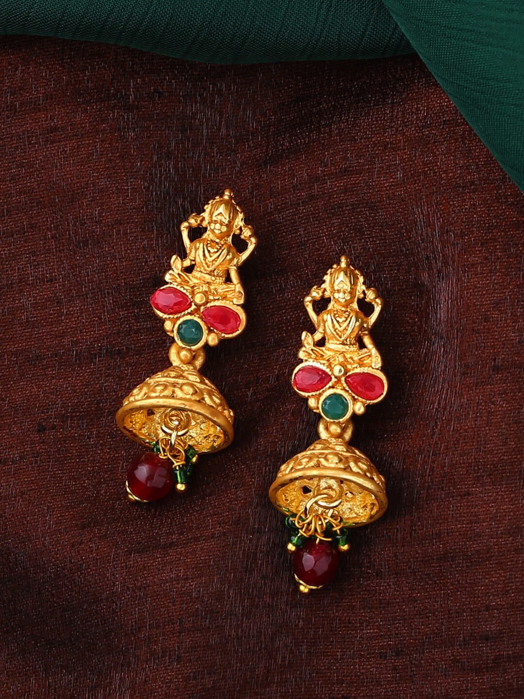 

Estele Gold-Plated Classic Jhumkas Earrings, Red