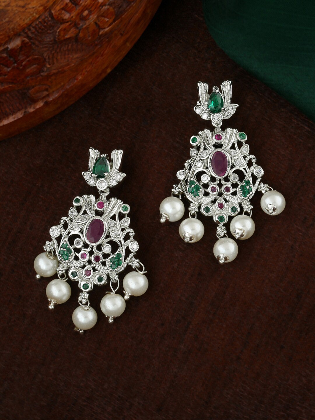 

Estele Silver-Plated Classic Drop Earrings, Green