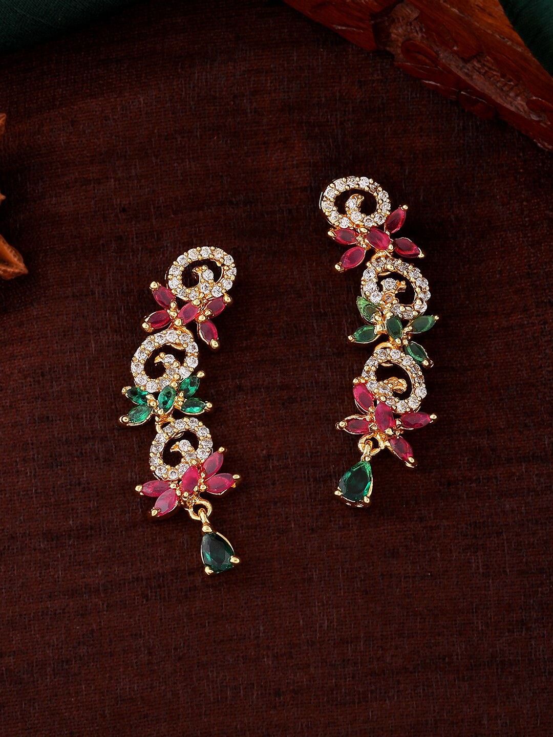 

Estele Gold-Plated Circular Drop Earrings, Green