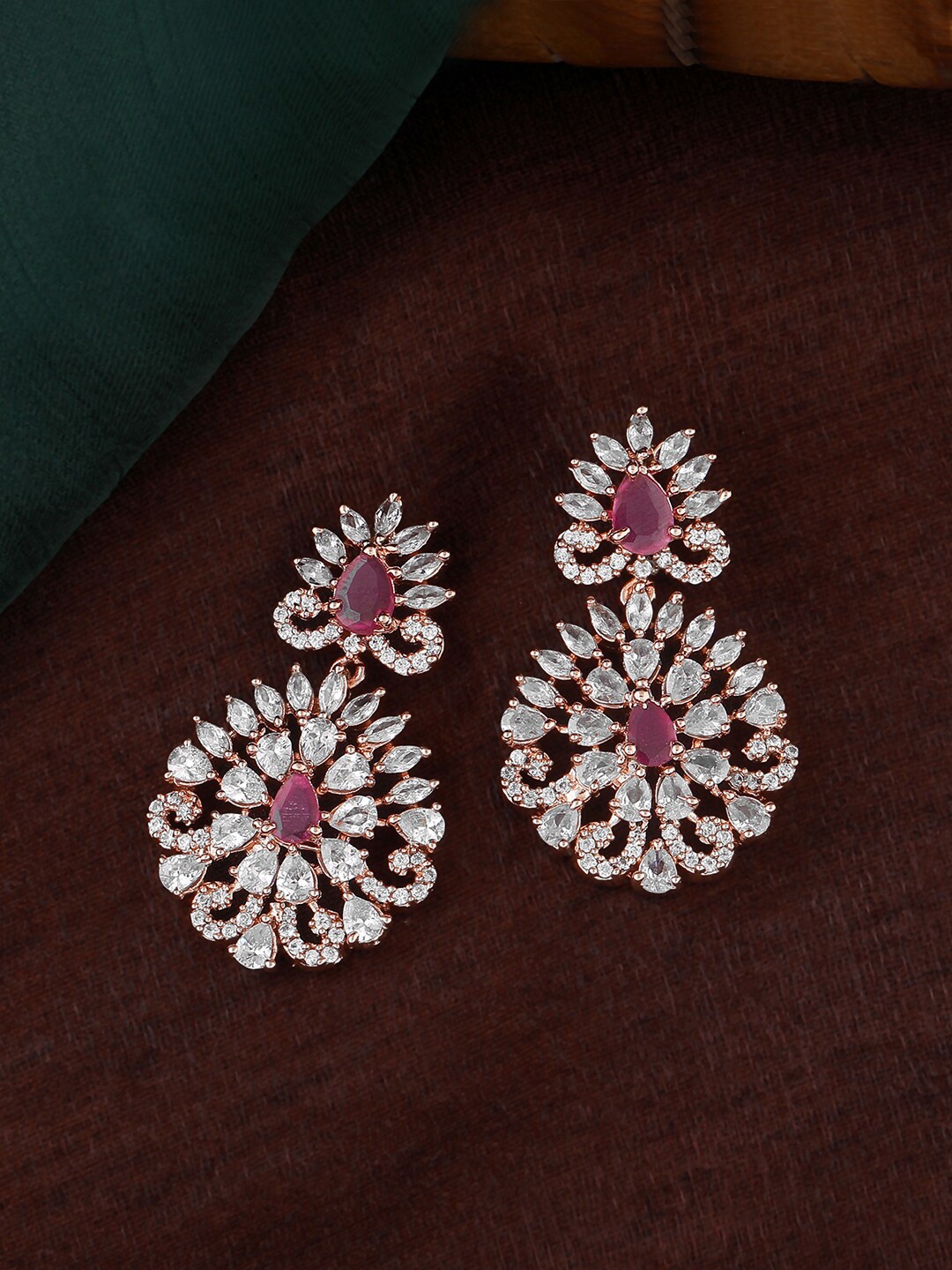 

Estele Rose Gold-Plated Floral Drop Earrings, Pink